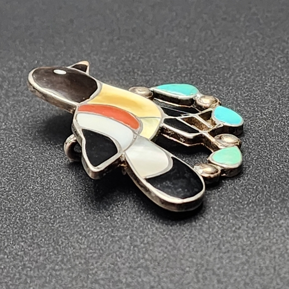 Zuni Multi-stone and Sterling Bird Brooch/Pendant - Picture 2 of 6